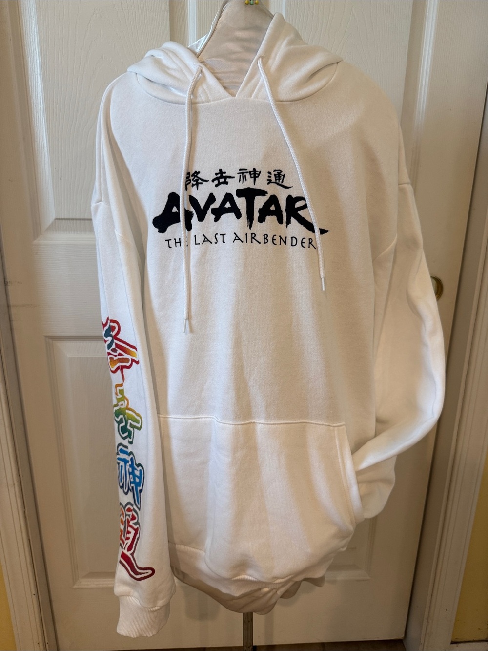 White Avatar: The Last Airbender Logo Hoodie with Rainbow Sleeve Detail -XL